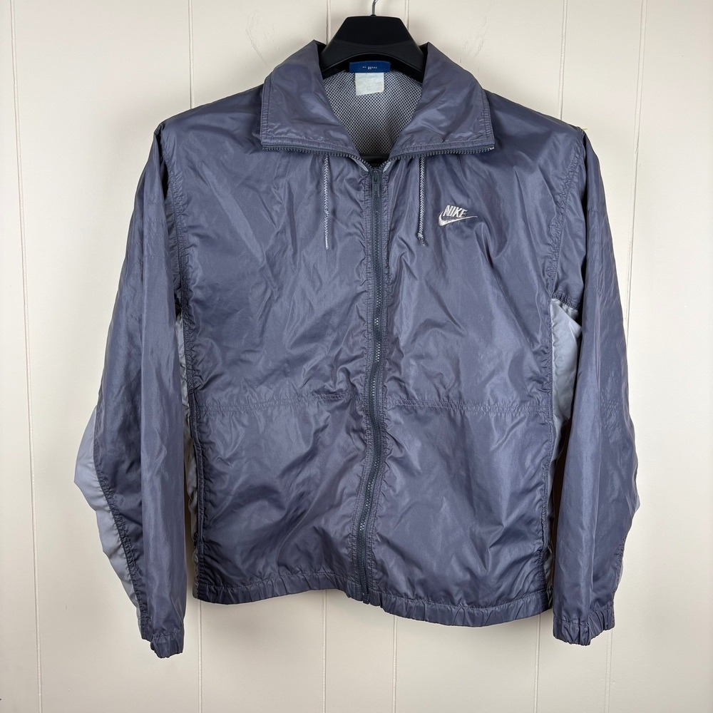 Vtg 80s Nike Windbreaker Jacket Mens Large Blue Tag Made in Japan Grey Full Zip